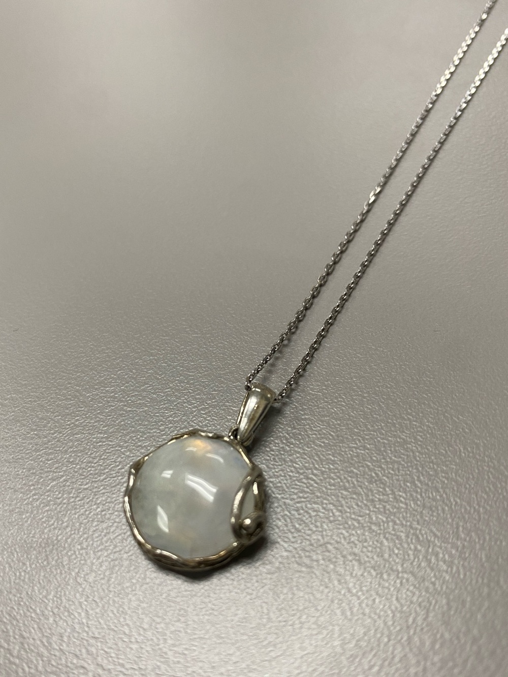 Sterling Moonstone Pendant - Rainbow flash, chunky stone, 925 silver